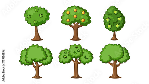 Diversity of Trees: Explore a collection of six diverse trees showcasing the beauty and variety of arboreal life, each with unique features and character.