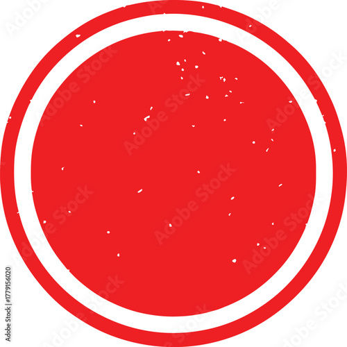 Red grunge circle stamp shape with distressed texture background illustration