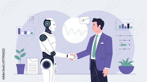 Robot and human shaking hands advanced technology business collaboration illustration vector
