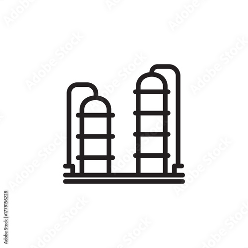 Distillation column icon symbolizing industrial separation and refining processes, representing modern chemical engineering, specialized petrochemical systems, and controlled thermal production.