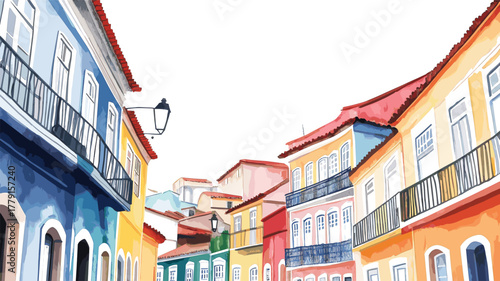 Pelourinho Historic Center. Pelourinho Historic Center hand drawn watercolor illustration