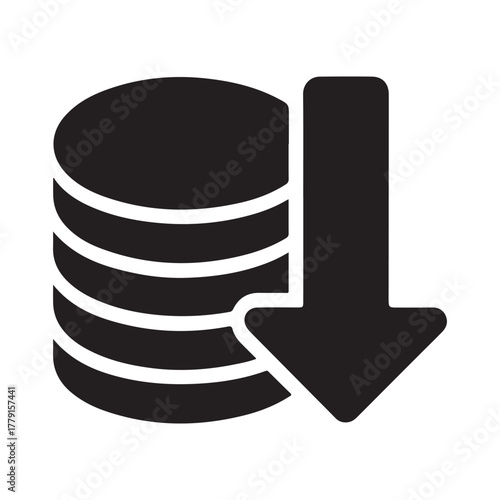 Money loss coins down solid icon