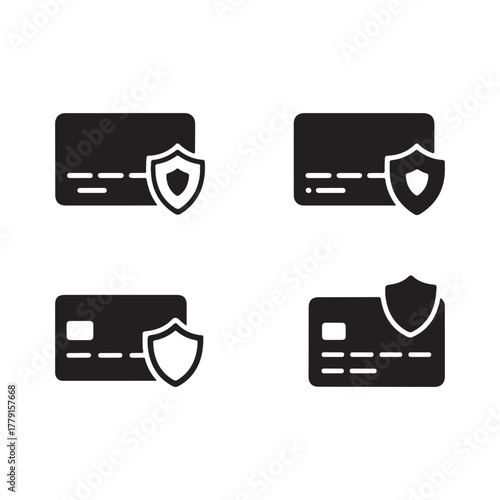 Secure transaction card solid icons