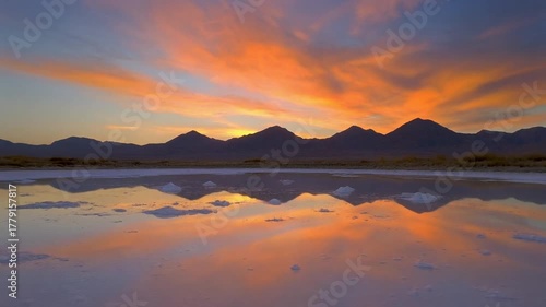 Wallpaper Mural Salt Flat Mirror Reflecting Orange Sunset Clouds and Mountains Torontodigital.ca