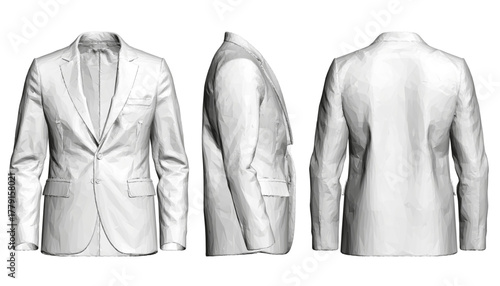 Three modern men's blazers in varying shades of blue are displayed on a white background. The slim-fit jackets feature a lightweight fabric, single-breasted closures, and flap pockets.