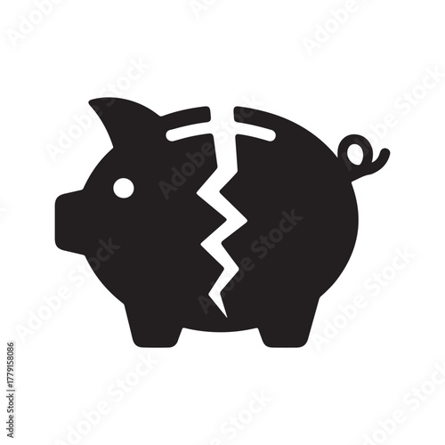 Broken piggy bank debt solid icon