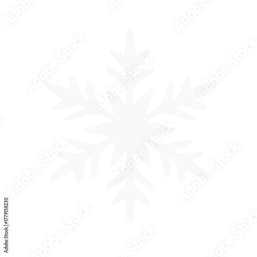 Single white snowflake isolated on transparent background. One snow icon. Decorative winter weather graphic element, clipart object. Simple vector illustration. Frost, Christmas decor concept.