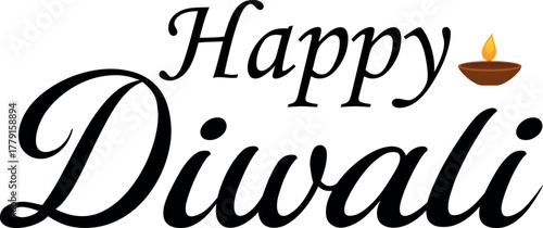 Happy Diwali typography design with diwali flame festival greeting text art