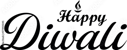 Happy Diwali typography design with diwali flame festival greeting text art