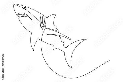 Minimal shark one line art clean outline simple design