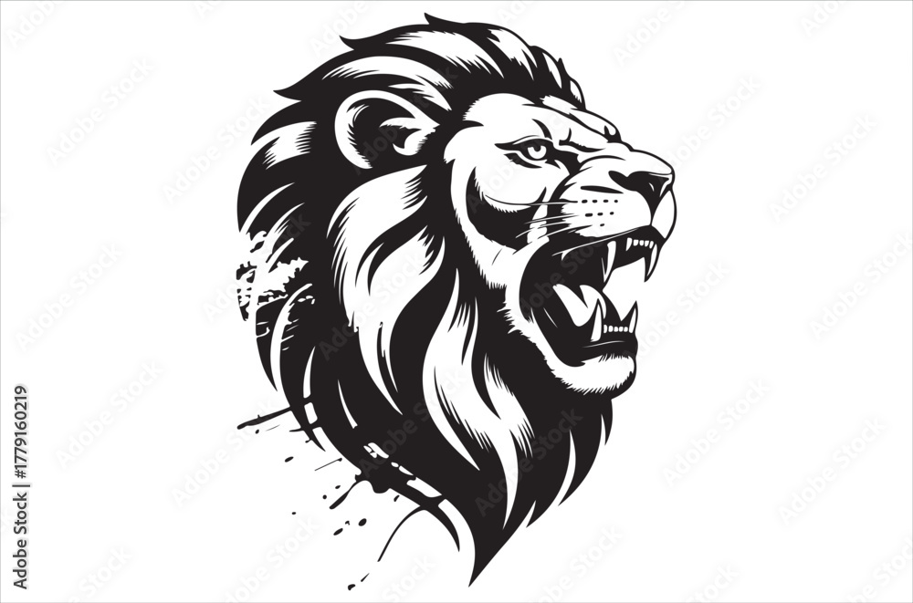 Obraz premium A striking black and white illustration of a majestic lion s head