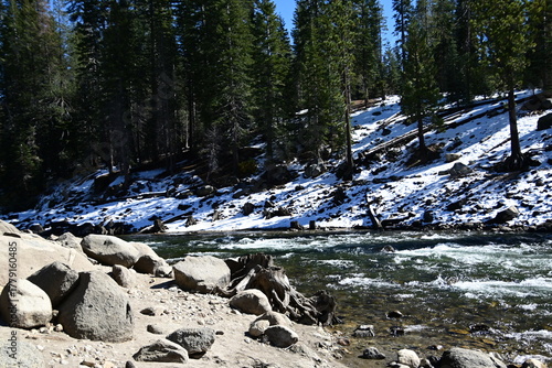 beautiful winter mountain river at Huntington lake