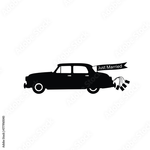 Just Married Car Vector Illustration