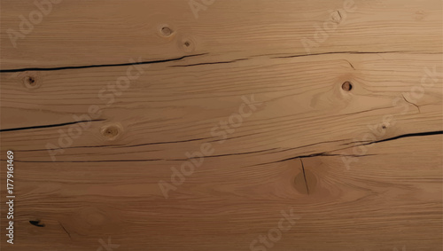 Wooden surface with natural grain, knots, cracks, and brown texture. Wooden background.