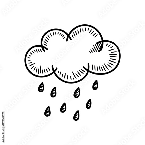 Handrawn cloud with raindrops