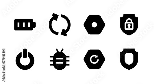 Complete System and Utilities Icon Set - Battery Power Security and Settings Elements