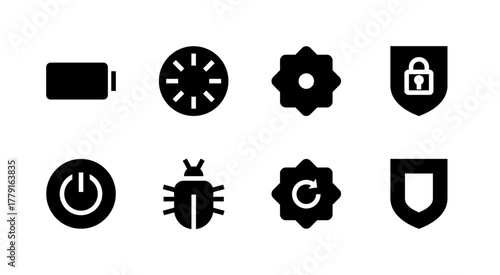 Complete System and Utilities Icon Set - Battery Power Security and Settings Elements