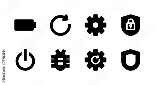 Complete System and Utilities Icon Set - Battery Power Security and Settings Elements