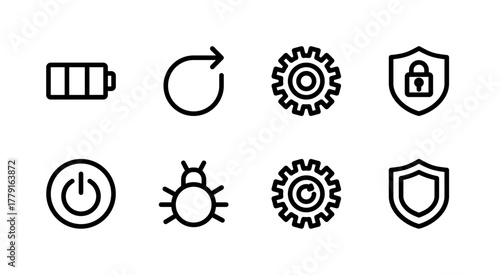 Complete System and Utilities Icon Set - Battery Power Security and Settings Elements