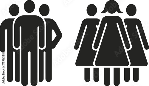Male and female group icon silhouette, teamwork and diversity concept, gender equality illustration, business people community, social unity design