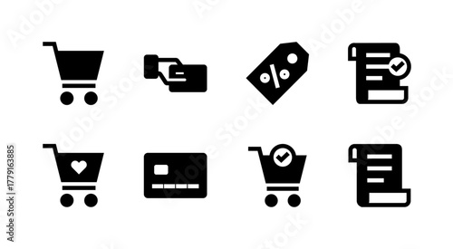 Modern E-commerce Icon Collection - Shopping Cart Payment Checkout and Transaction Elements