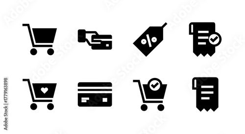 Modern E-commerce Icon Collection - Shopping Cart Payment Checkout and Transaction Elements