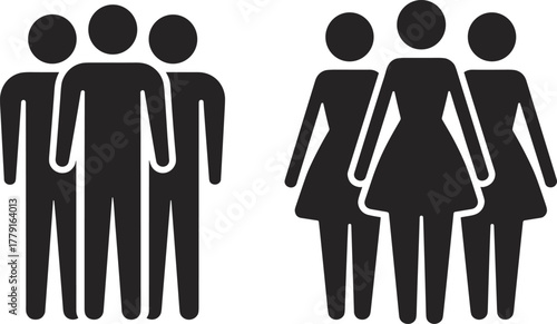 Men and women group icon, gender diversity teamwork concept, male and female figure symbols together, community equality support in society