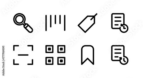 Essential UI Icon Set - Search Scan Barcode QR Code and Discovery Elements