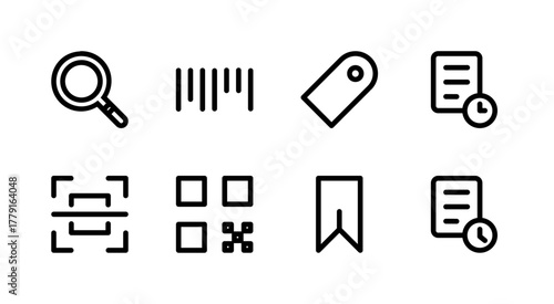 Essential UI Icon Set - Search Scan Barcode QR Code and Discovery Elements