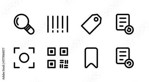 Essential UI Icon Set - Search Scan Barcode QR Code and Discovery Elements