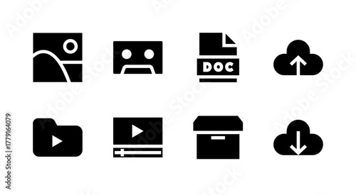 Essential UI Icon Set - Image Video Document Cloud and Media File Elements