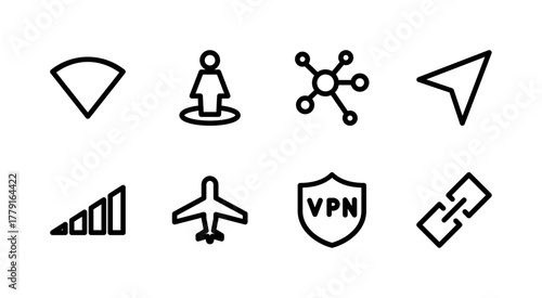 Essential UI Icon Set - WiFi Signal Network VPN and Connectivity Connection Elements