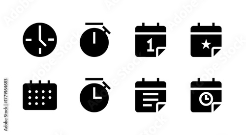 Essential UI Icon Set - Clock Timer Calendar Schedule and Time Management Elements