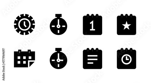 Essential UI Icon Set - Clock Timer Calendar Schedule and Time Management Elements