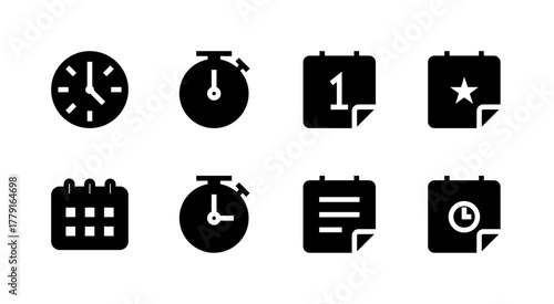 Essential UI Icon Set - Clock Timer Calendar Schedule and Time Management Elements