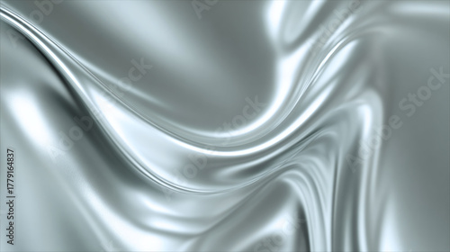 A close-up shot of a smooth, flowing metallic silver surface, creating an elegant and abstract visual. The light plays across the curves, generating shadows and highlights. 