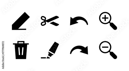 Essential UI Icon Set - Edit Delete Undo Redo and Zoom Editing Tool Elements
