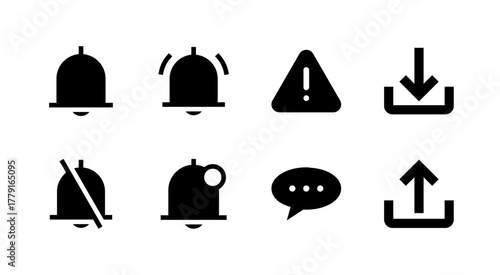 Essential UI Icon Set - Bell Alert Warning and Message Notification Elements