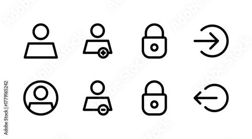 Essential UI Icon Set - User Profile Login and Account Security Management Elements