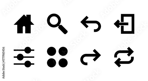 Essential UI Icon Set - Home Settings Search and Basic Navigation Control Elements