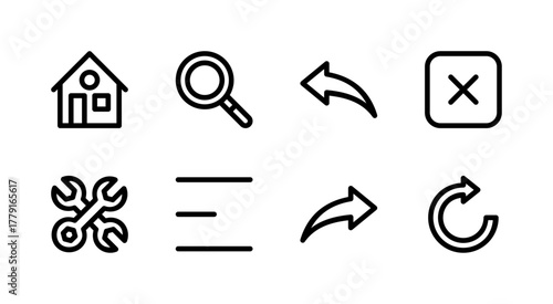 Essential UI Icon Set - Home Settings Search and Basic Navigation Control Elements
