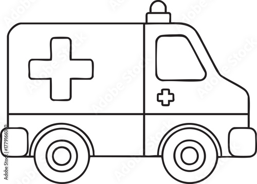 Ambulance line art for kids coloring and emergency vehicle education creative design theme