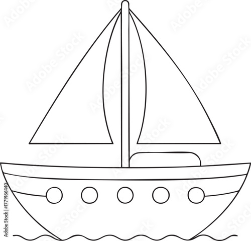 a simple line drawing of a sailboat on water