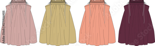 Four Dresses Illustration in Various Colors for Fashion Design