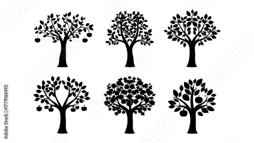 Tree Silhouette Collection: A visually striking collection of tree silhouettes, showcasing diverse shapes and forms of nature's beauty and elegance.