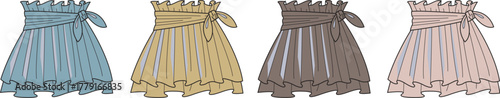Set of four striped tiered skirts in various colors, showcasing a fashionable and casual style with bow details