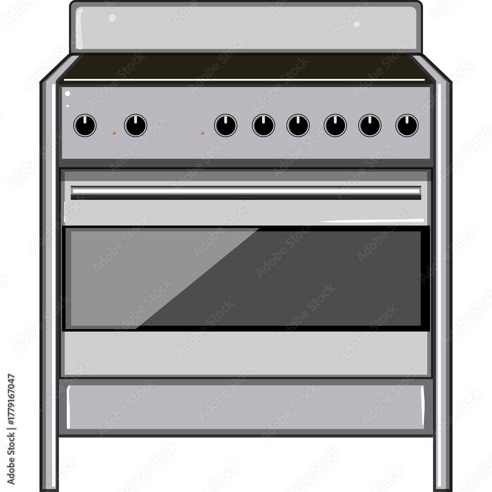 Fototapeta premium Retro Styled Silver Stove With Black Knobs And A Glass Oven Door Isolated On A White Background