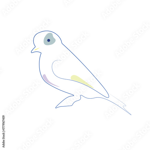 Minimalist line art illustration of a canary bird in gentle blue and pastel colors. A simple, elegant vector graphic ideal for nature, pet, logo, or avian themes. Clean white background