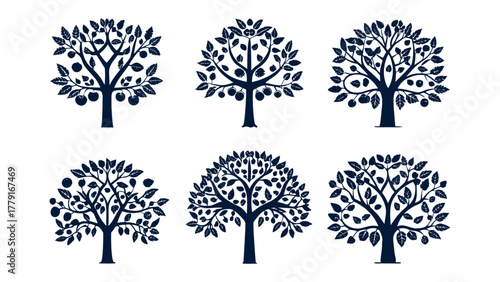Tree silhouettes design: A collection of six meticulously designed tree silhouettes, each exuding its own unique charm, perfect for adding a touch of nature-inspired elegance to any creative project.