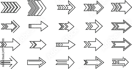 Set of linear, minimalist, black and white navigation and directional icons for user interface and web design vector illustration